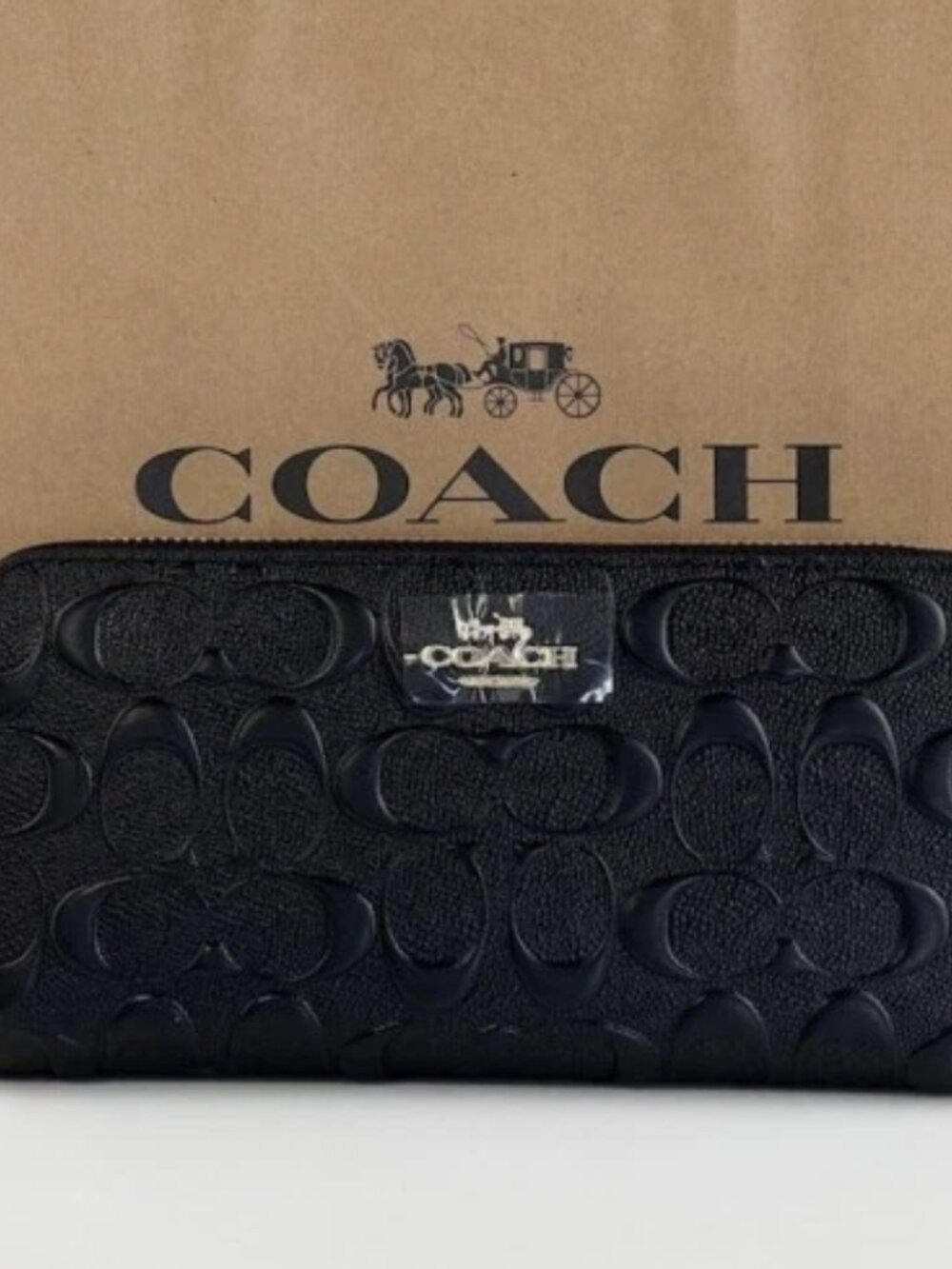 Coach F53834 Long Zip Around Wallet Signature Leather Black Japan
